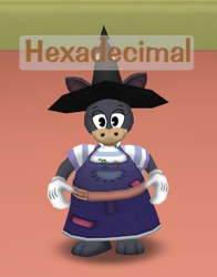 Hexadecimal wearing the Black Wizard Hat