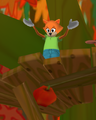 An NPC Toon dropping fruits for players to collect