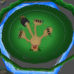 A top down view of the Minigames Area