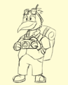 Concept art of Tumbles which shows him holding his camera and wearing different glasses than his final design