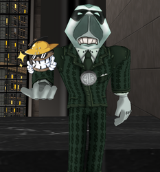A Toon using a Sticker while in a Cog Disguise