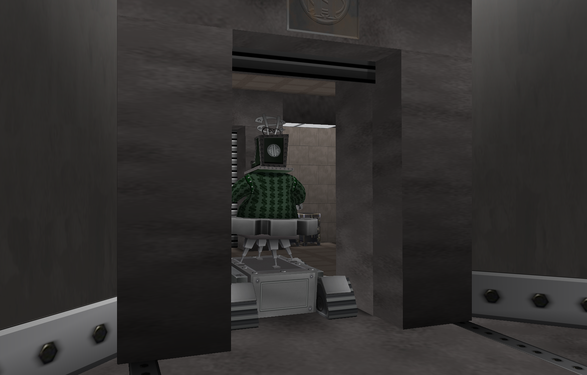 The C.F.O. exiting the vault doors after defeat