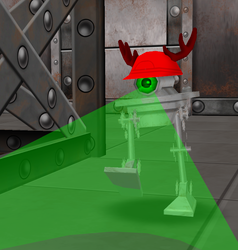 A Goon during Toonsmas with a red helmet and green beam